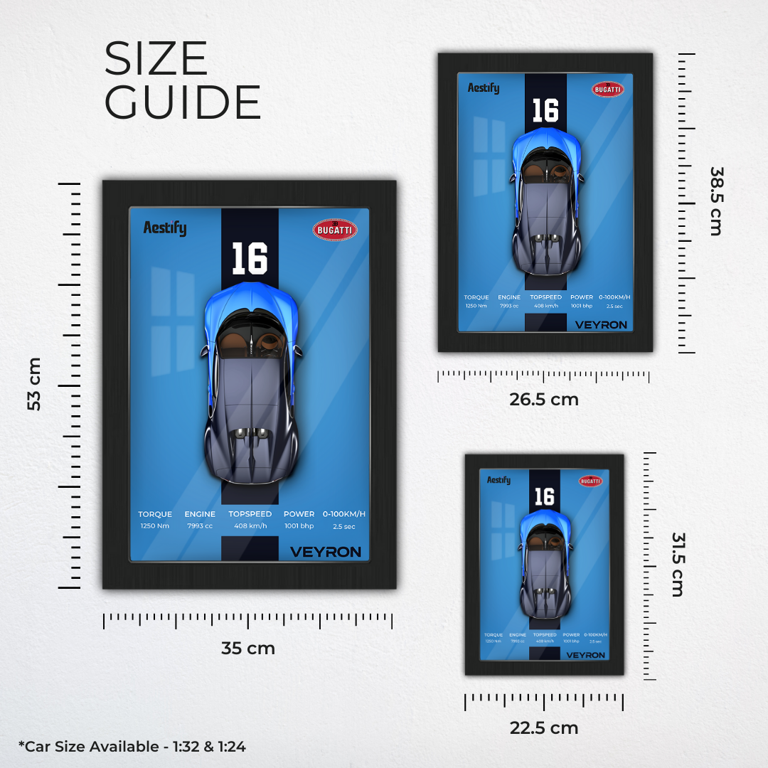 Aestify™ 3D Car Frame for Bugatti Veyron Alloy Metal Car Model