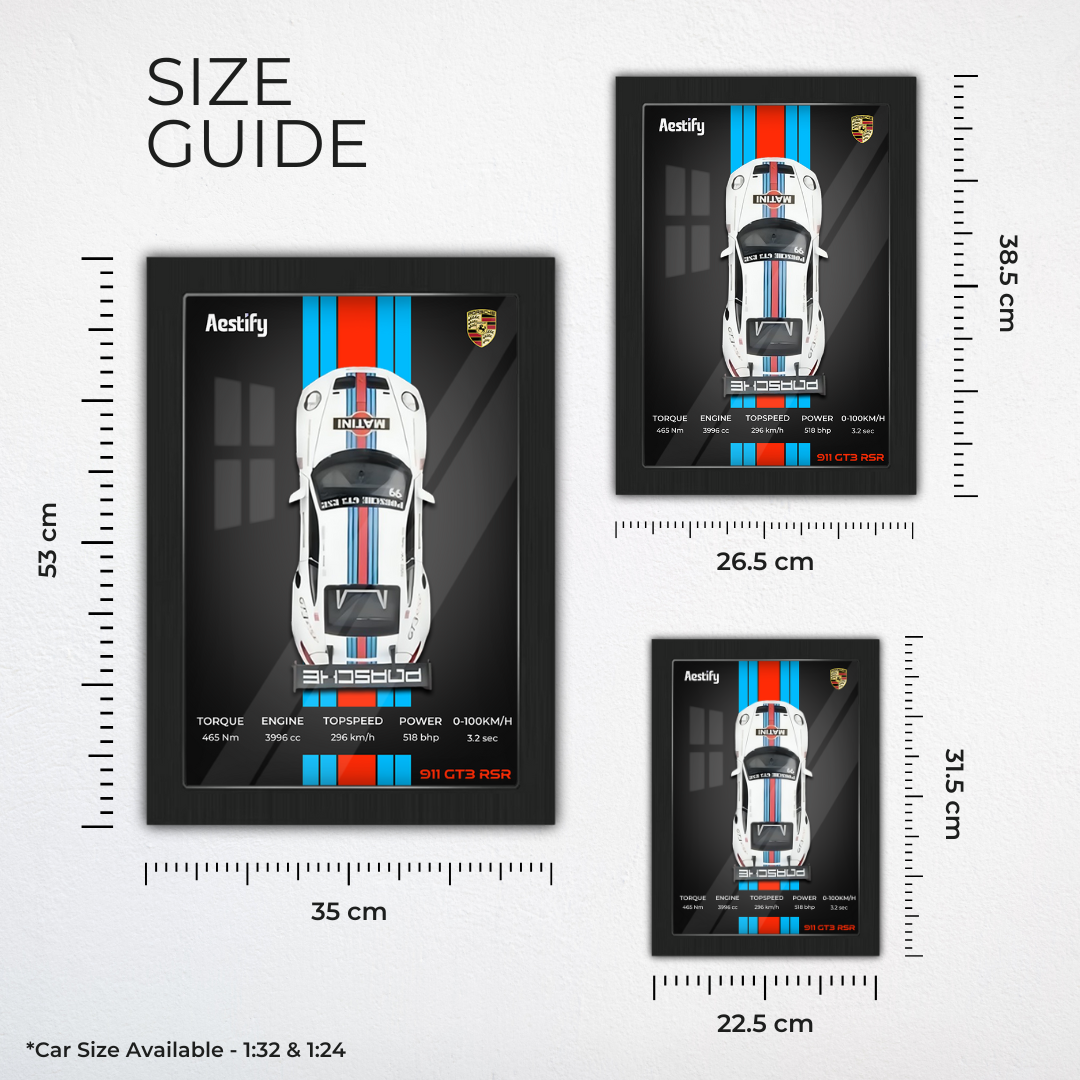 Aestify™ 3D Car Frame for Porche 911 GT3 RSR Alloy Metal Car Model