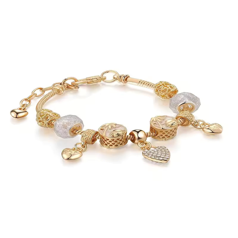 Aestify™ Golden Bloom Charm Bracelet – 18K Gold Tone | Crystal CZ Beads
