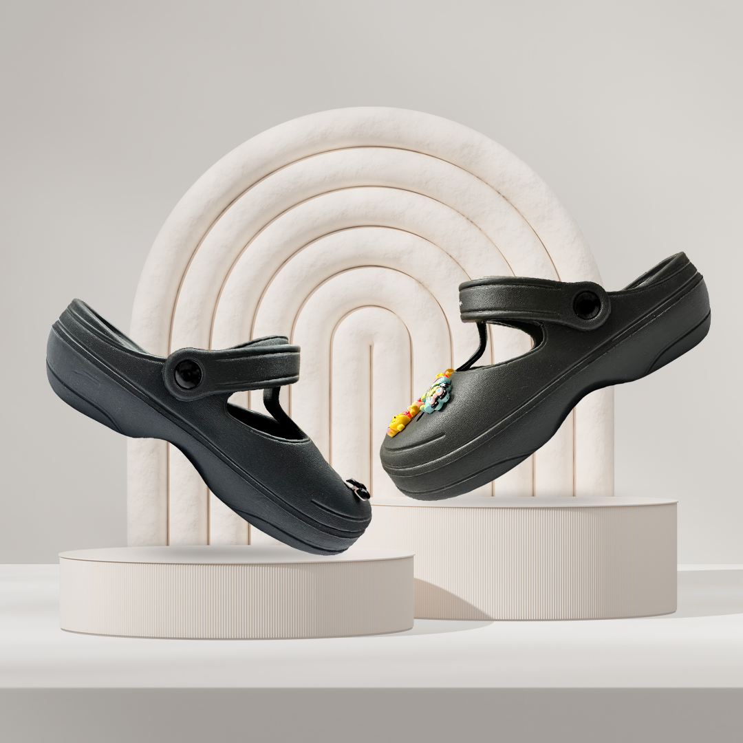 Aestify Women’s Cartoon Charm Black Clogs – Cute & Comfy Mary Jane Slip-Ons