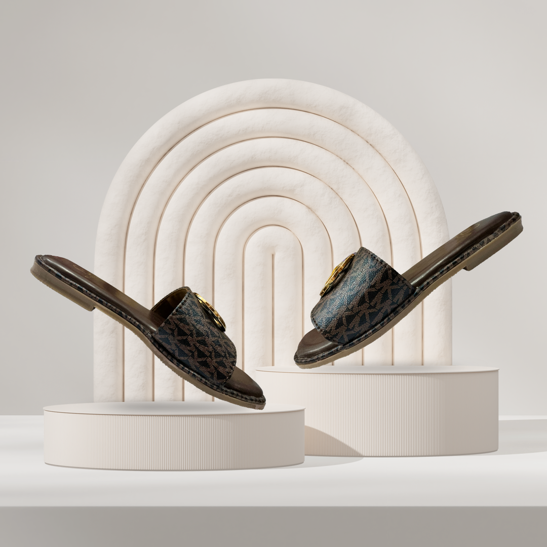 Aestify Designer-Inspired MK Logo Slides for Women – Luxury Monogram Slip-On Sandals