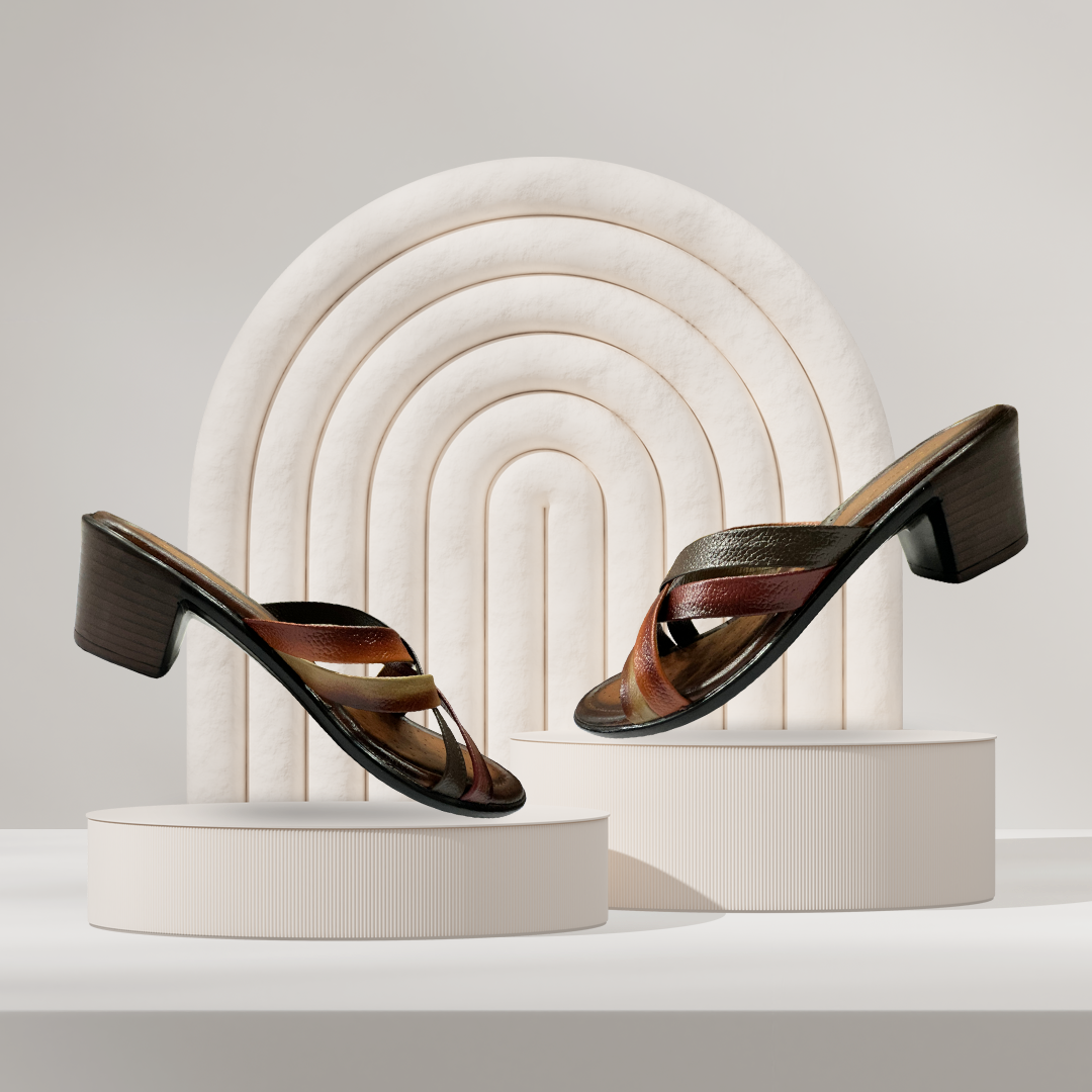 Aestify Women’s Multicolor Criss-Cross Block Heel Sandals – Stylish Slip-On Heels for Everyday & Party Wear