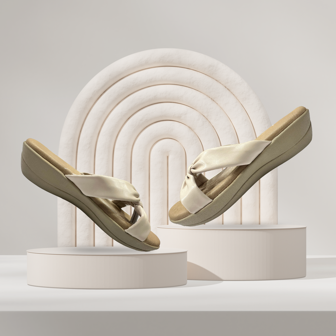 Aestify Women’s Cream Knotted Wedge Sandals – Soft Cushioned Slip-On Platform Flip-Flops