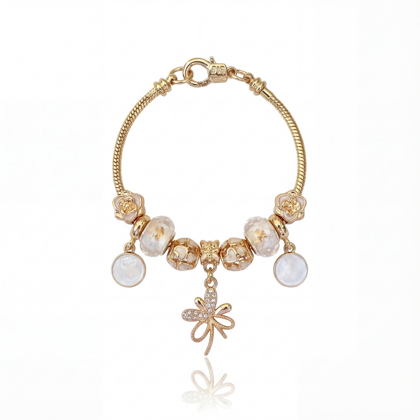 Aestify™ Crystal Bloom Charm Bracelet – 18K Gold Tone