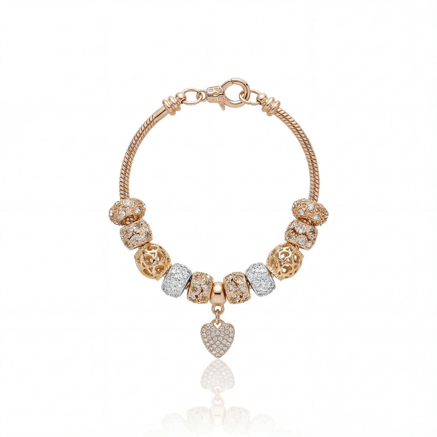 Aestify™ Luxe Crystal Heart Charm Bracelet – 18K Gold Tone