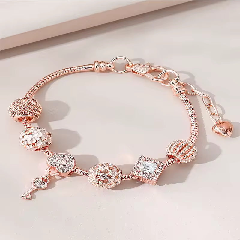 Aestify™ Rose Luxe Crystal Charm Bracelet – 18K Rose Gold Tone