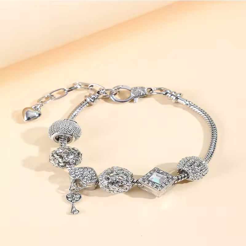 Aestify™ Silver Luxe Crystal Charm Bracelet – Premium CZ Stones