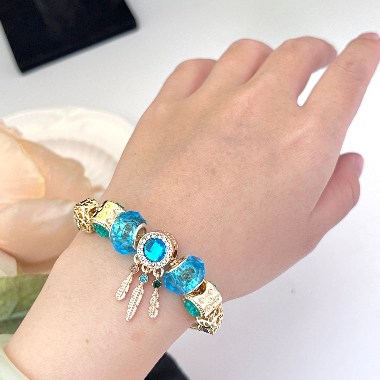 Aestify™ Aqua Dream Charm Bracelet – 18K Gold Tone | Premium CZ + Crystal Charms
