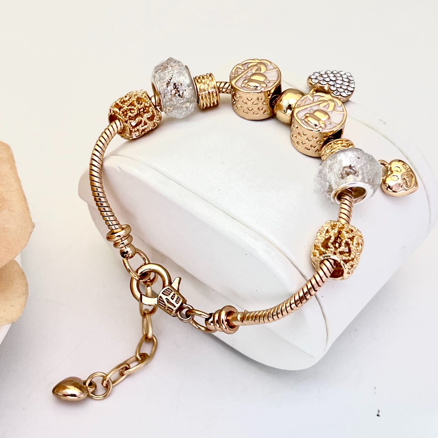 Aestify™ Golden Bloom Charm Bracelet – 18K Gold Tone | Crystal CZ Beads