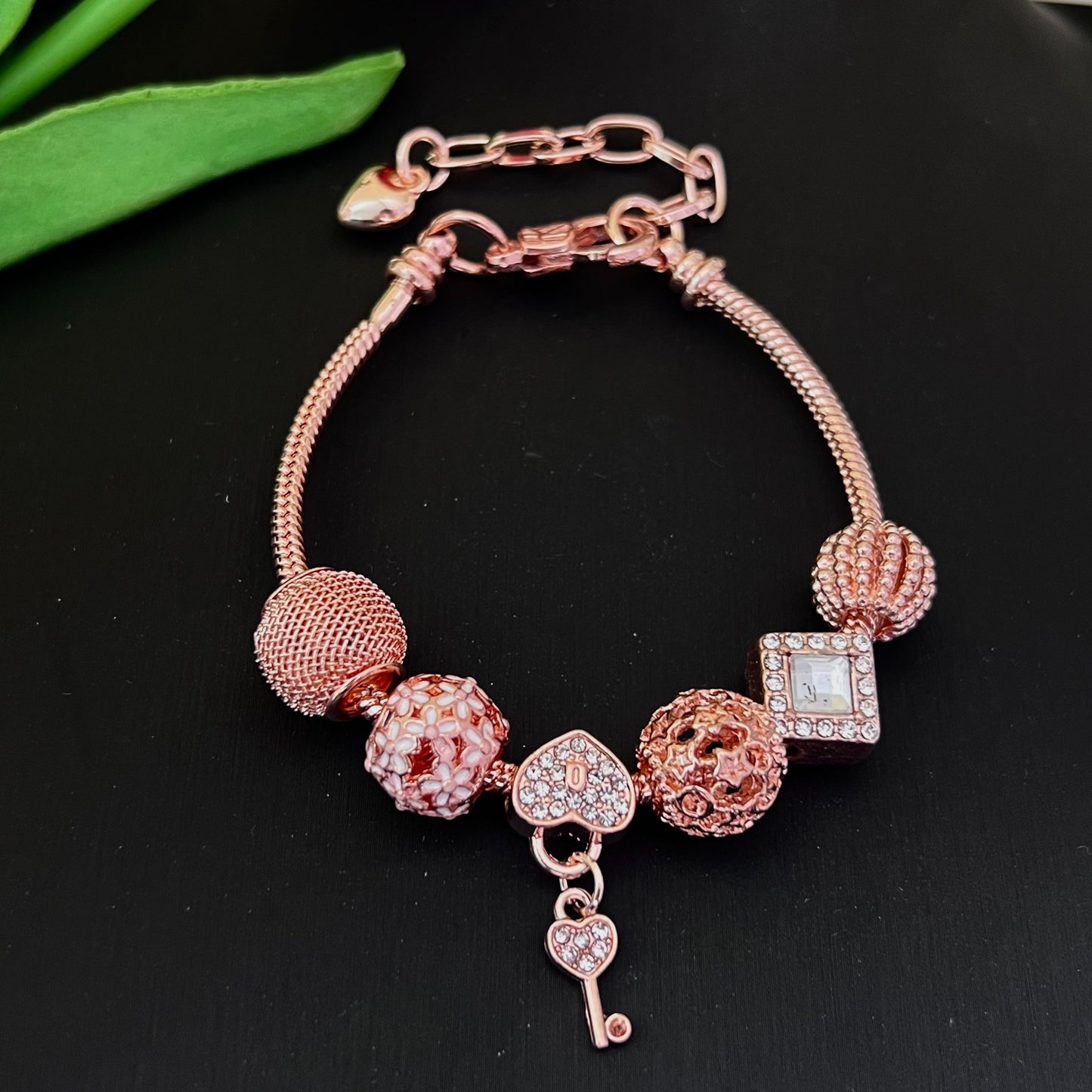 Aestify™ Rose Luxe Crystal Charm Bracelet – 18K Rose Gold Tone