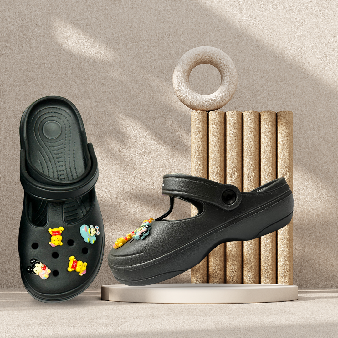 Aestify Women’s Cartoon Charm Black Clogs – Cute & Comfy Mary Jane Slip-Ons