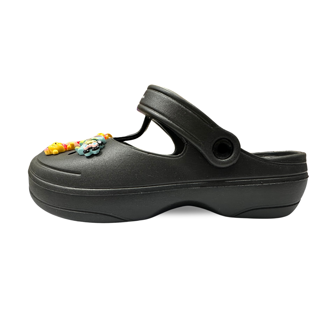 Aestify Women’s Cartoon Charm Black Clogs – Cute & Comfy Mary Jane Slip-Ons