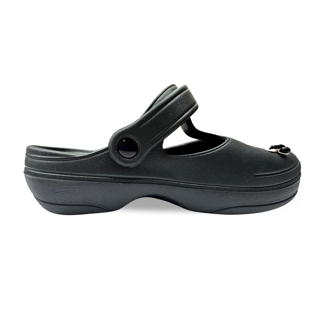 Aestify Women’s Cartoon Charm Black Clogs – Cute & Comfy Mary Jane Slip-Ons