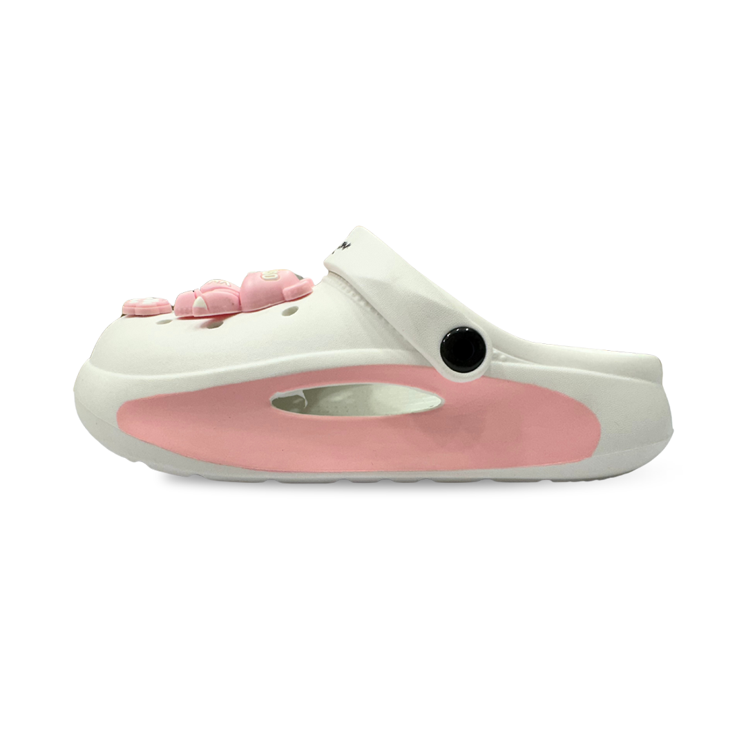 Aestify Women’s White & Pink Clogs with Cute Bear Charms – Soft & Stylish Slip-On Sandals