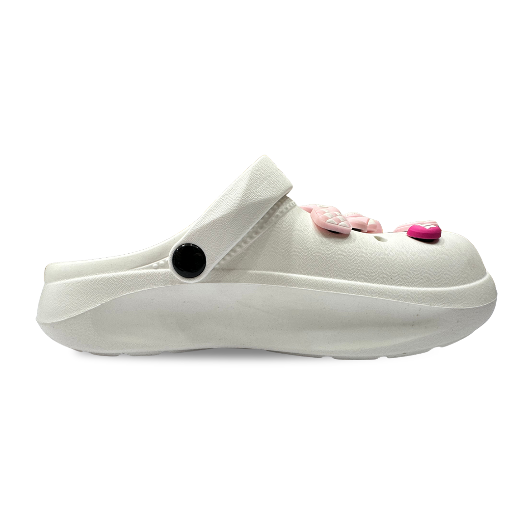 Aestify Women’s White & Pink Clogs with Cute Bear Charms – Soft & Stylish Slip-On Sandals