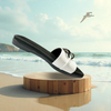 Aestify Women’s Black & White Chain Strap Slides – Elegant Slip-On Flats for Everyday Chic