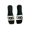 Aestify Women’s Black & White Chain Strap Slides – Elegant Slip-On Flats for Everyday Chic