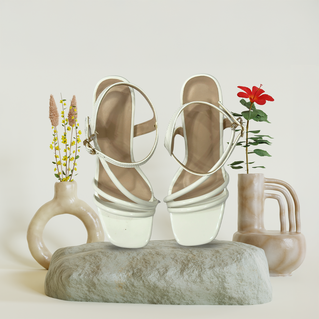 Aestify Elegant White Strappy High Heel Sandals for Women – Chic Party & Formal Wear