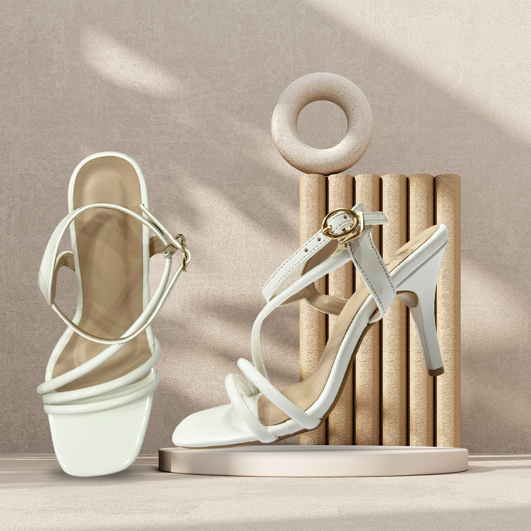 Aestify Elegant White Strappy High Heel Sandals for Women – Chic Party & Formal Wear