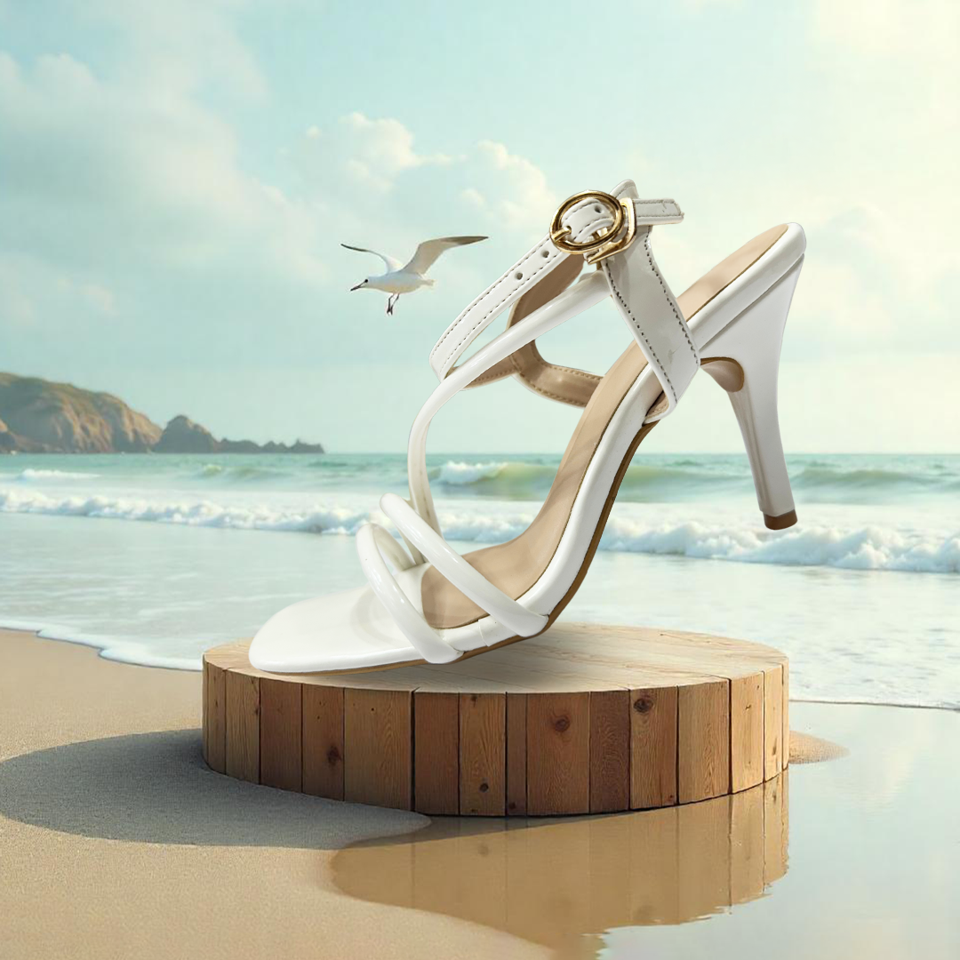 Aestify Elegant White Strappy High Heel Sandals for Women – Chic Party & Formal Wear