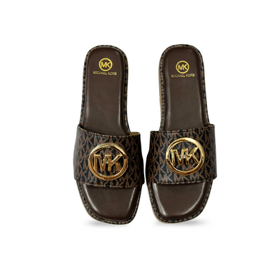 Aestify Designer-Inspired MK Logo Slides for Women – Luxury Monogram Slip-On Sandals