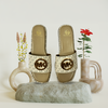 Aestify Cream Monogram MK Slides for Women – Luxury-Inspired Slip-On Sandals