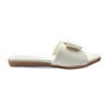 Aestify Elegant Bow Slide Sandals for Women – Cream Slip-On Flats with Square Toe