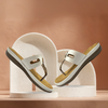 Aestify Women’s Comfort Thong Sandals – White Slip-On Flats with Cushioned Sole & Metallic Trim