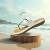 Aestify Women’s Comfort Thong Sandals – White Slip-On Flats with Cushioned Sole & Metallic Trim