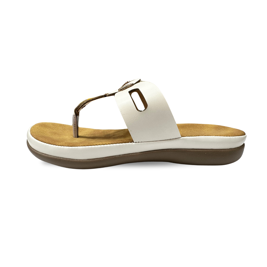 Aestify Women’s Comfort Thong Sandals – White Slip-On Flats with Cushioned Sole & Metallic Trim