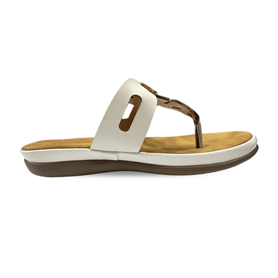 Aestify Women’s Comfort Thong Sandals – White Slip-On Flats with Cushioned Sole & Metallic Trim