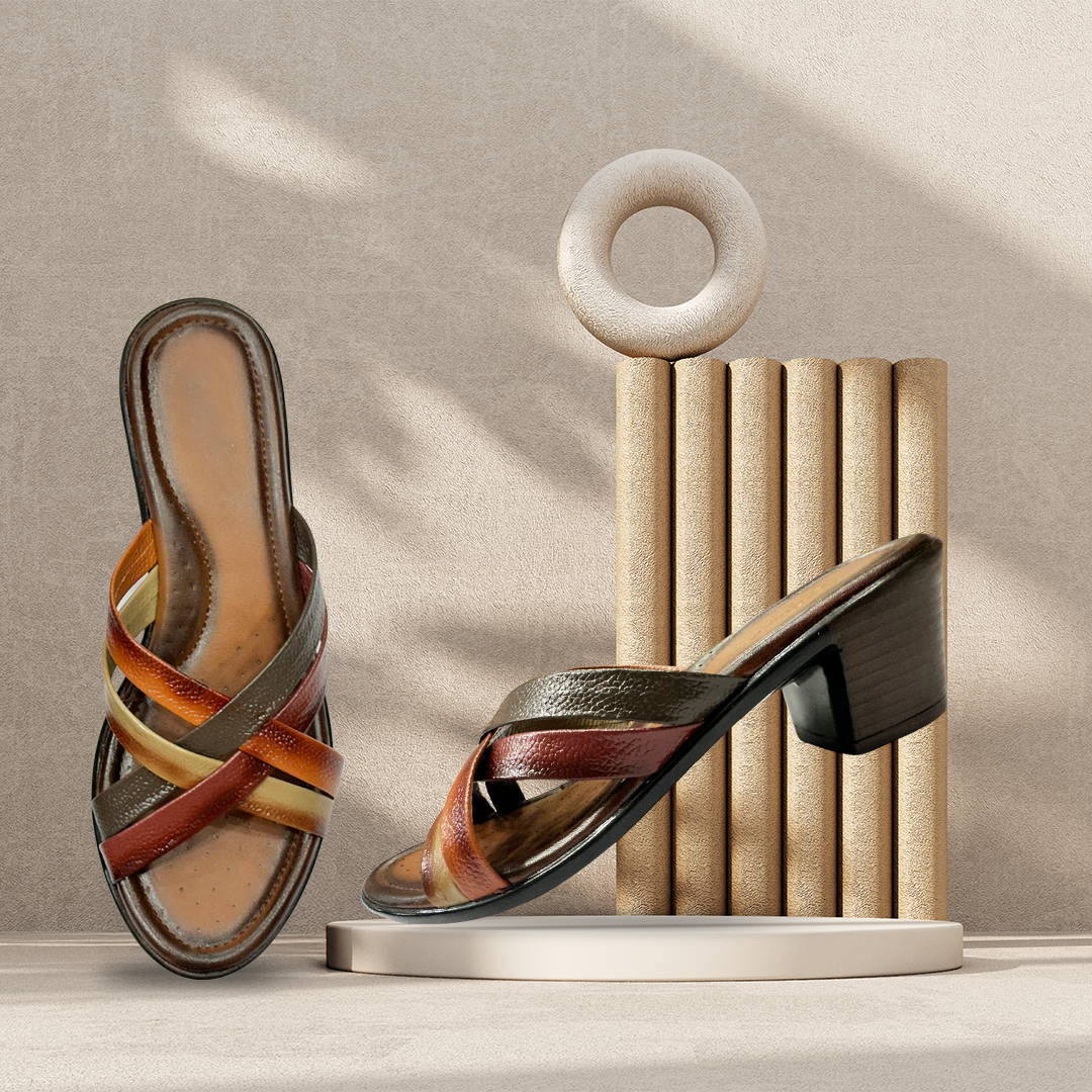 Aestify Women’s Multicolor Criss-Cross Block Heel Sandals – Stylish Slip-On Heels for Everyday & Party Wear