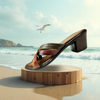 Aestify Women’s Multicolor Criss-Cross Block Heel Sandals – Stylish Slip-On Heels for Everyday & Party Wear