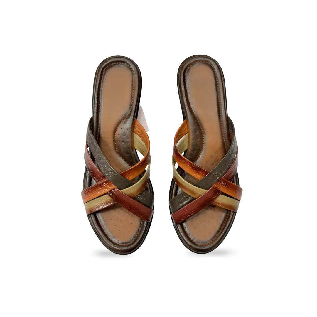 Aestify Women’s Multicolor Criss-Cross Block Heel Sandals – Stylish Slip-On Heels for Everyday & Party Wear