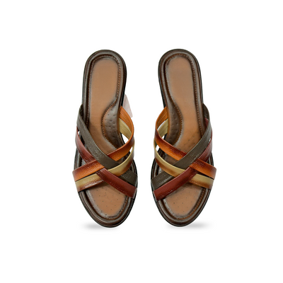 Aestify Women’s Multicolor Criss-Cross Block Heel Sandals – Stylish Slip-On Heels for Everyday & Party Wear