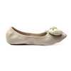 Aestify Women’s Soft Ballet Flats with Bow Detail – Elegant Cream Foldable Slip-On Shoes for Everyday Comfort