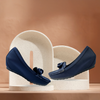 Aestify Women’s Navy Blue Loafers with Bow – Comfortable Slip-On Driving Flats for Everyday Wear