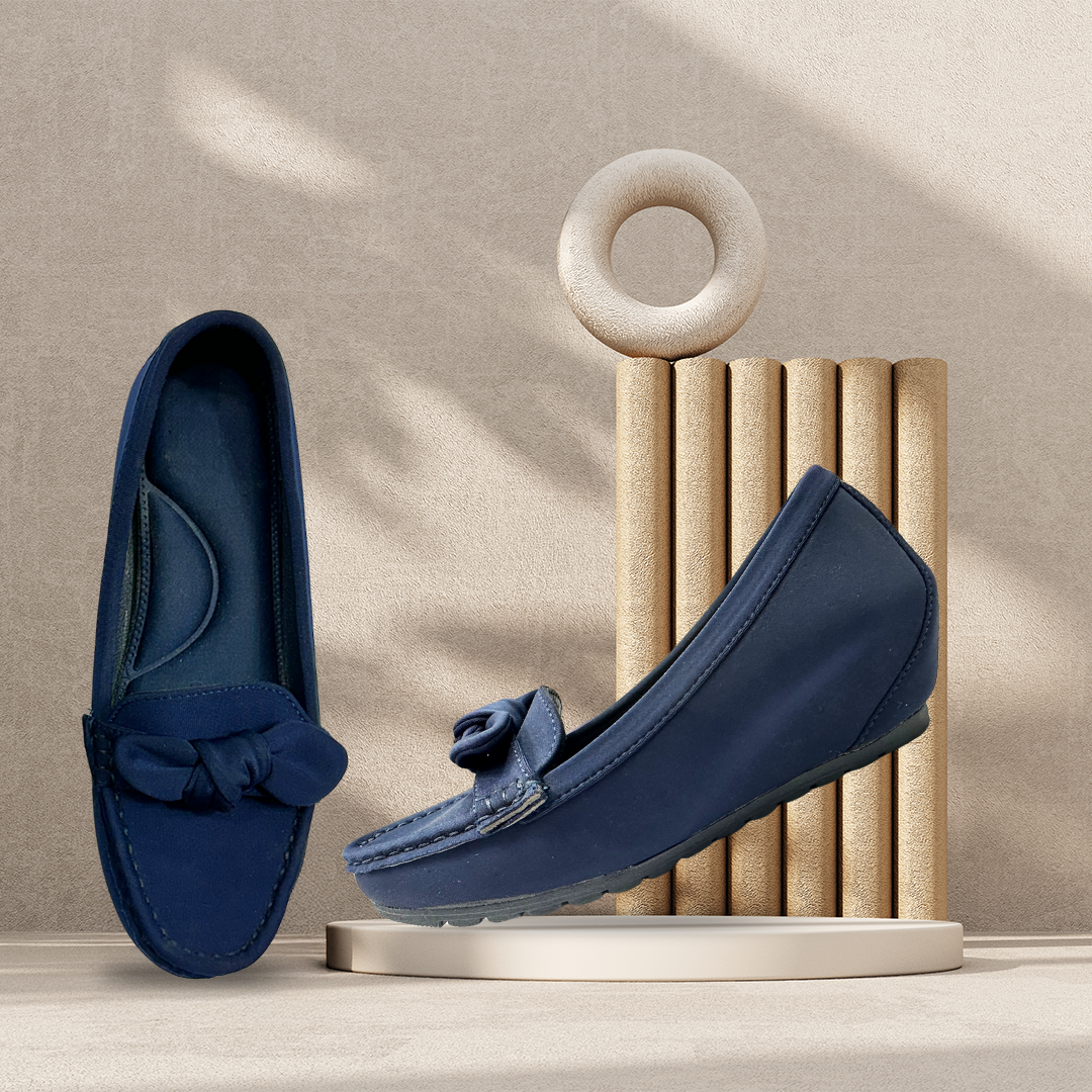 Aestify Women’s Navy Blue Loafers with Bow – Comfortable Slip-On Driving Flats for Everyday Wear