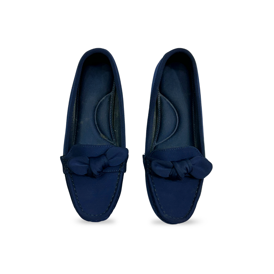 Aestify Women’s Navy Blue Loafers with Bow – Comfortable Slip-On Driving Flats for Everyday Wear