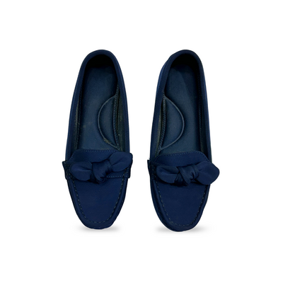 Aestify Women’s Navy Blue Loafers with Bow – Comfortable Slip-On Driving Flats for Everyday Wear