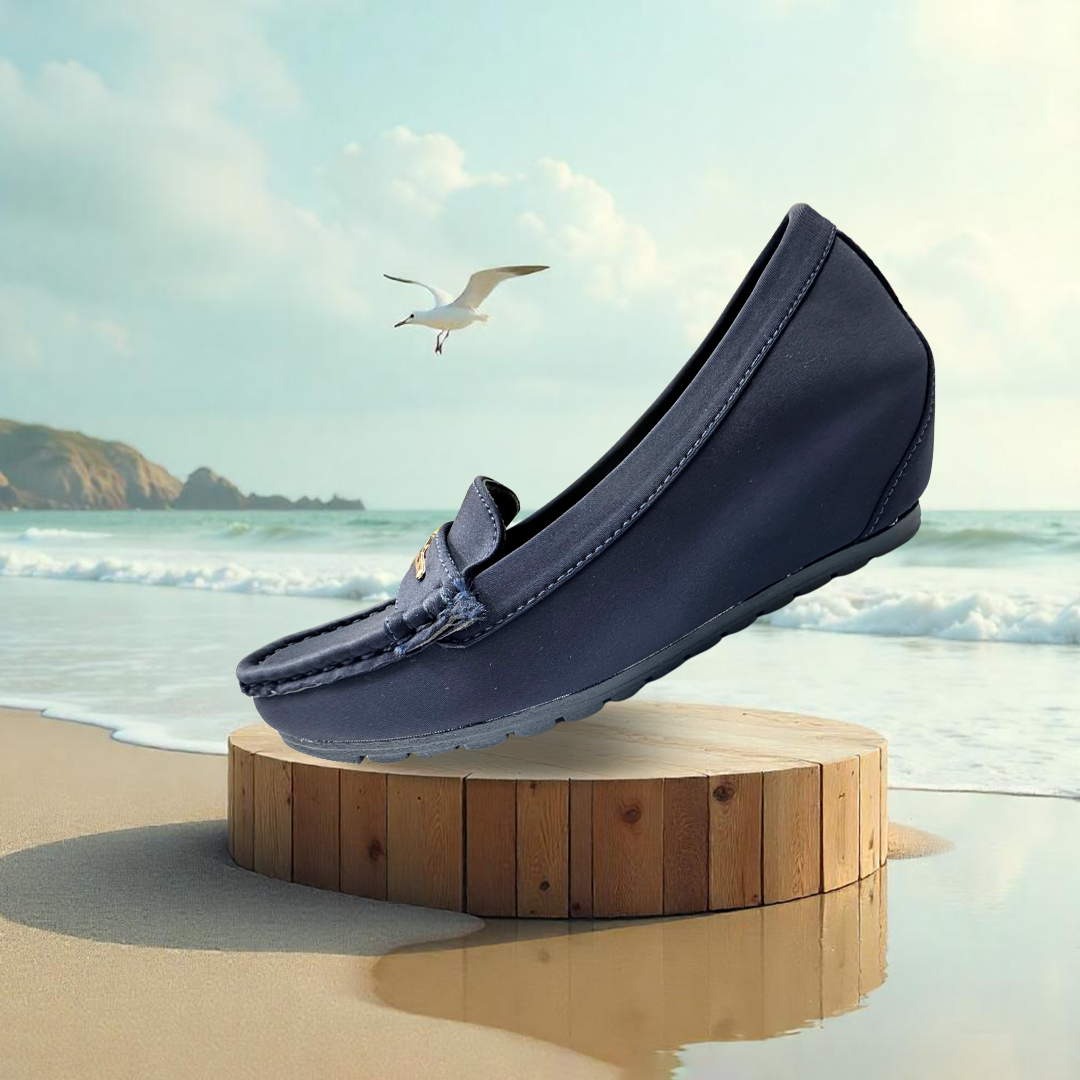 Aestify Women’s Navy Blue Loafers with Gold Accent – Slip-On Comfort Driving Flats for Daily Wear