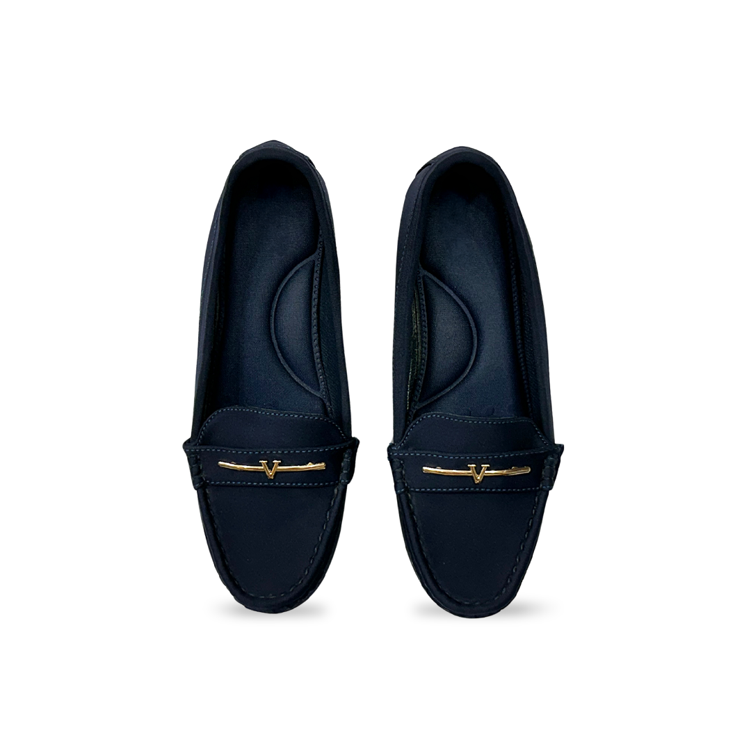 Aestify Women’s Navy Blue Loafers with Gold Accent – Slip-On Comfort Driving Flats for Daily Wear