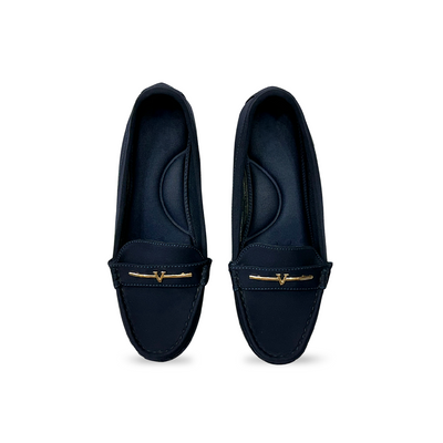 Aestify Women’s Navy Blue Loafers with Gold Accent – Slip-On Comfort Driving Flats for Daily Wear