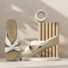 Aestify Women’s Cream Knotted Wedge Sandals – Soft Cushioned Slip-On Platform Flip-Flops