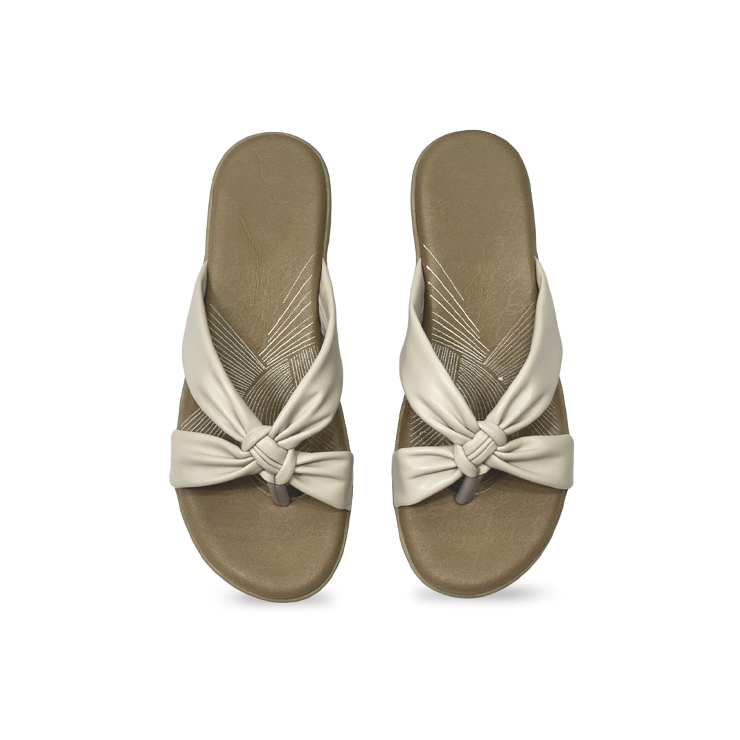 Aestify Women’s Cream Knotted Wedge Sandals – Soft Cushioned Slip-On Platform Flip-Flops