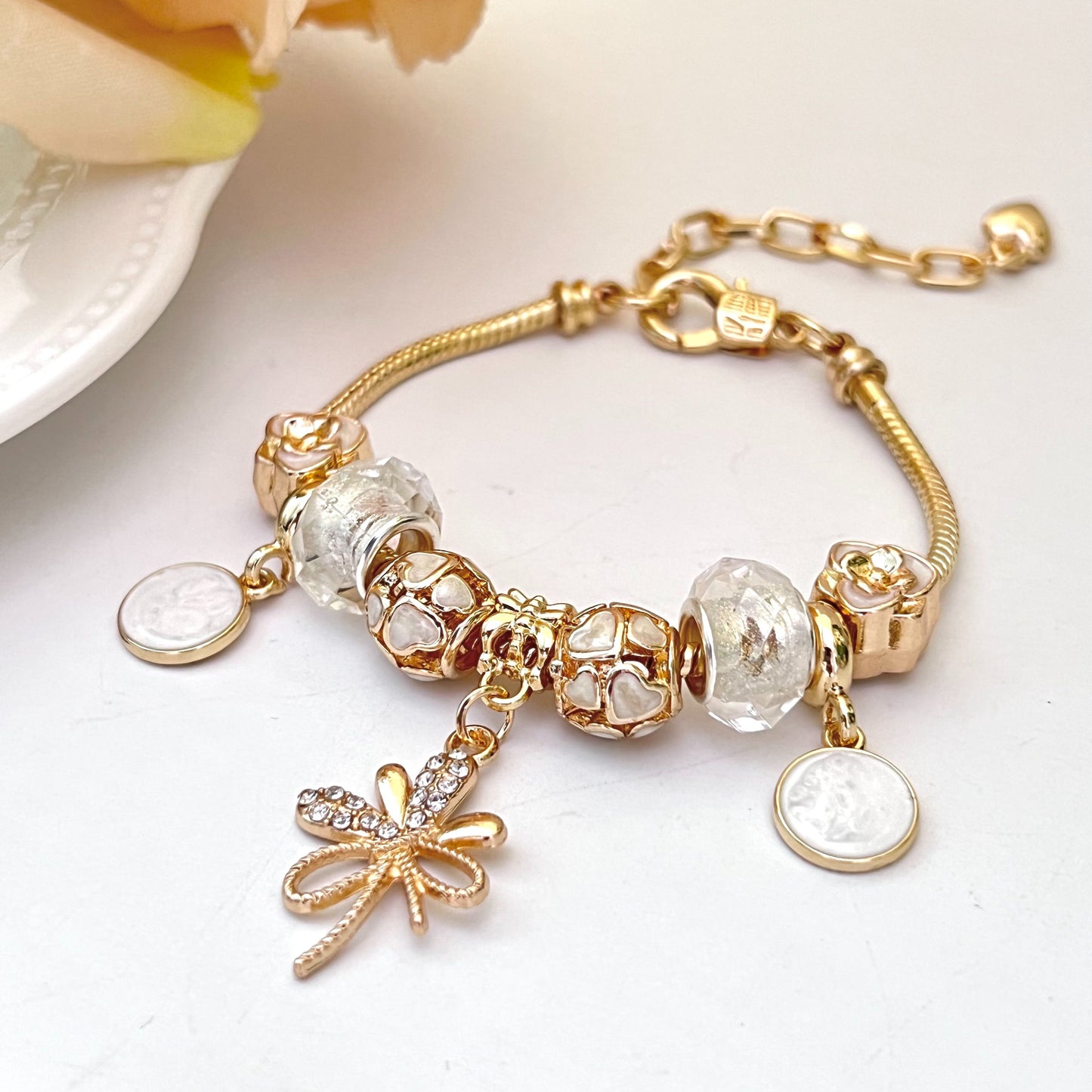 Aestify™ Crystal Bloom Charm Bracelet – 18K Gold Tone