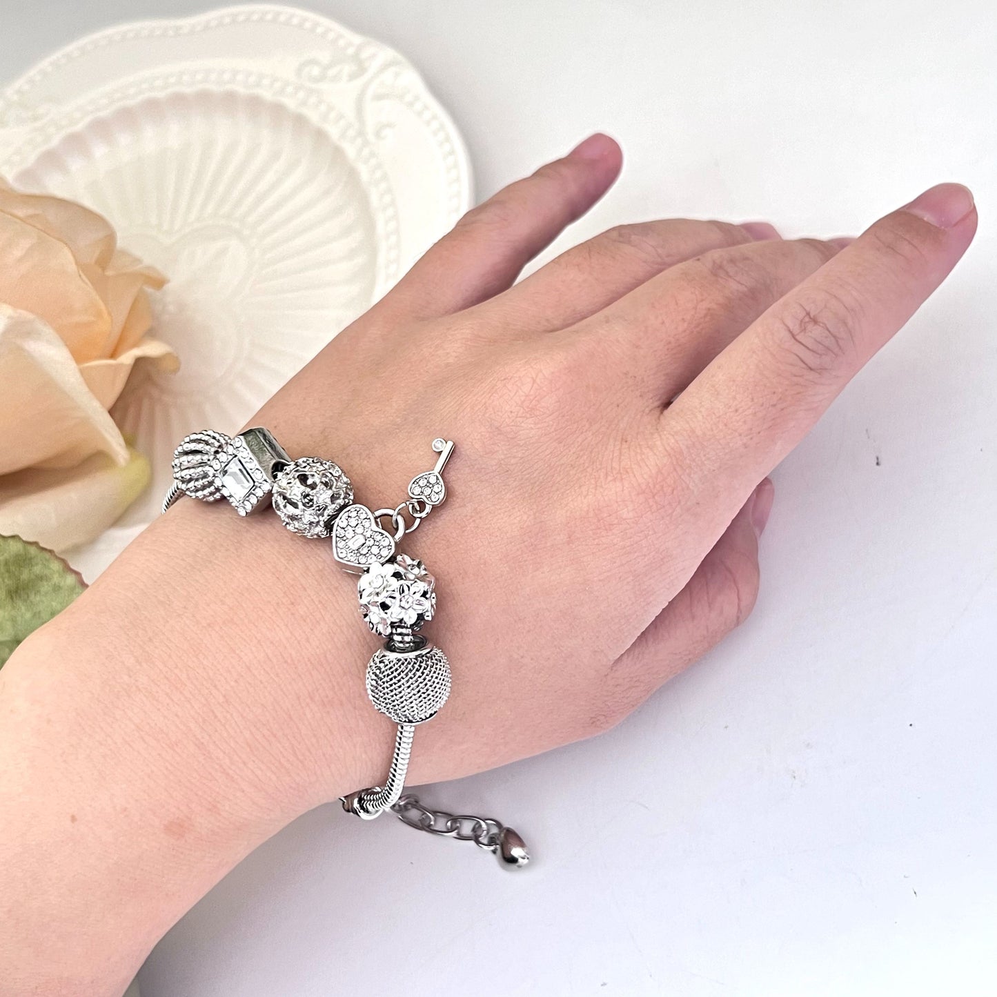Aestify™ Silver Luxe Crystal Charm Bracelet – Premium CZ Stones