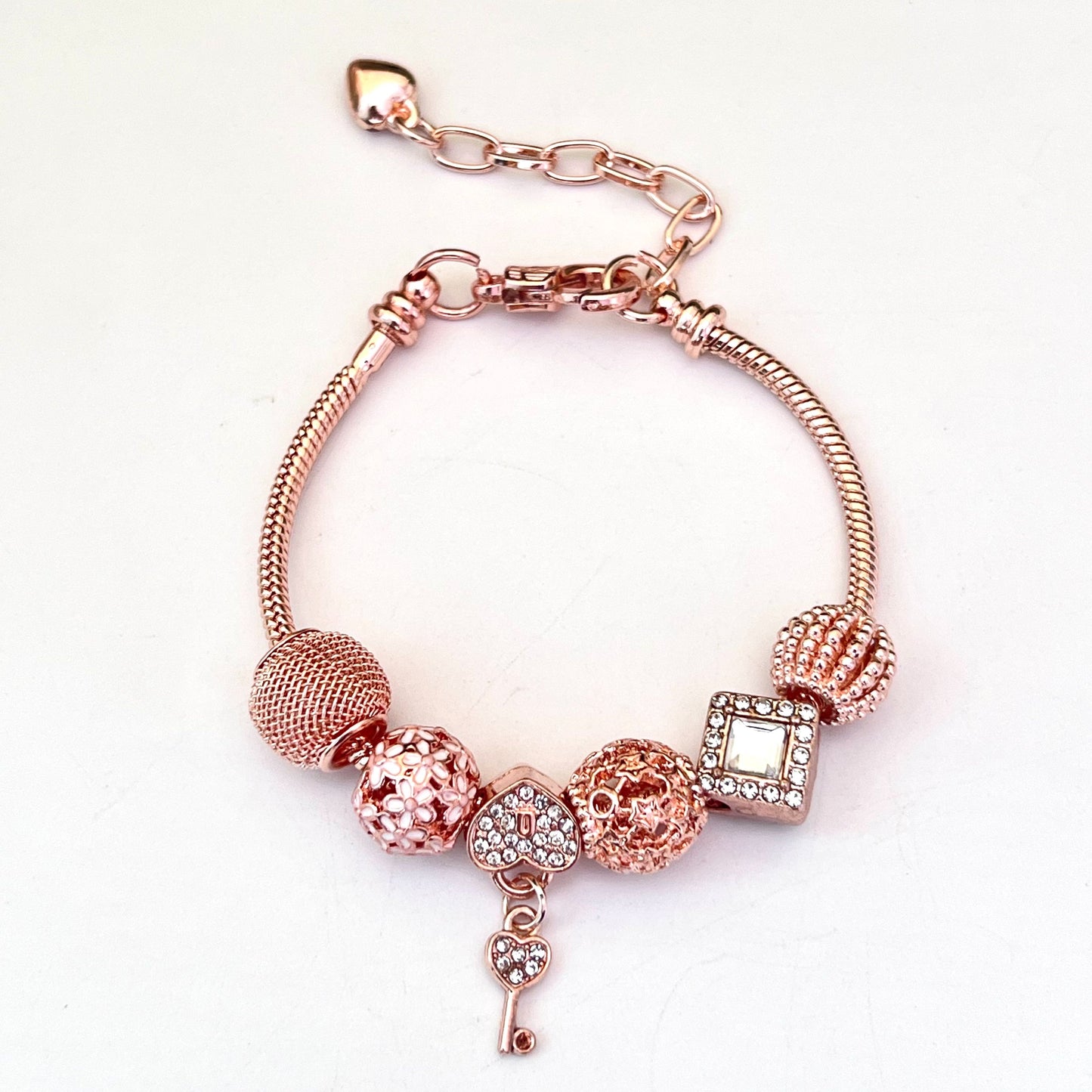 Aestify™ Rose Luxe Crystal Charm Bracelet – 18K Rose Gold Tone