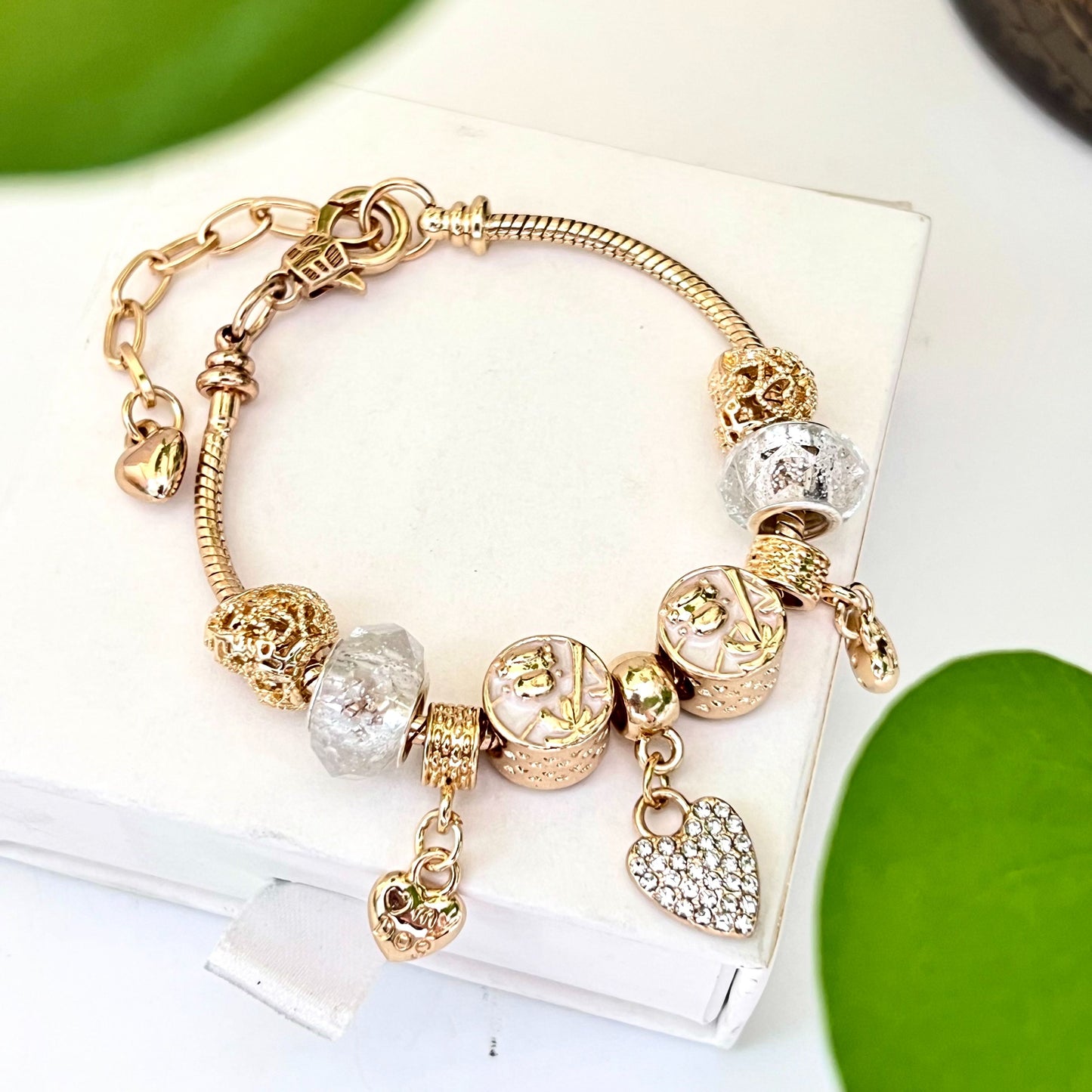 Aestify™ Golden Bloom Charm Bracelet – 18K Gold Tone | Crystal CZ Beads