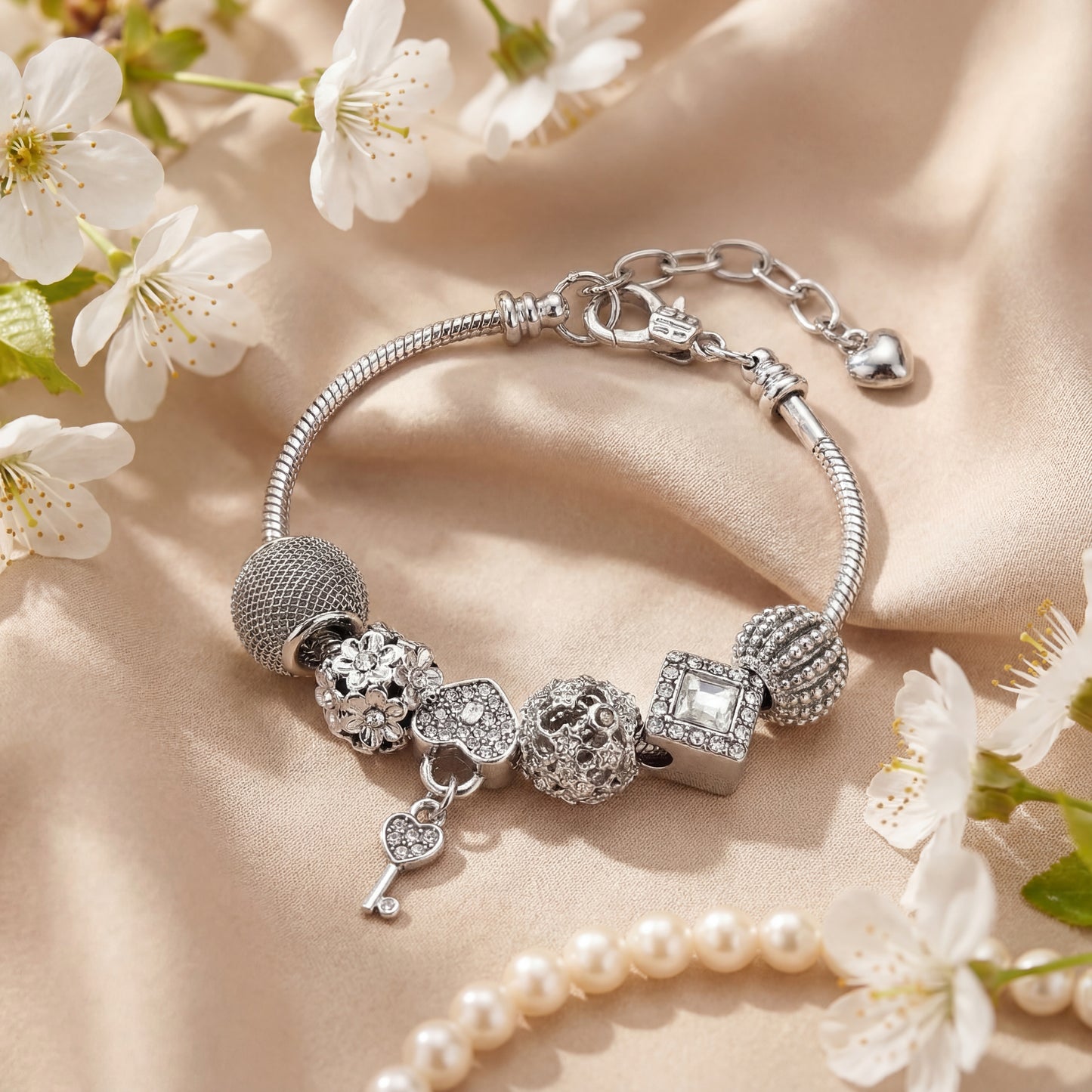 Aestify™ Silver Luxe Crystal Charm Bracelet – Premium CZ Stones